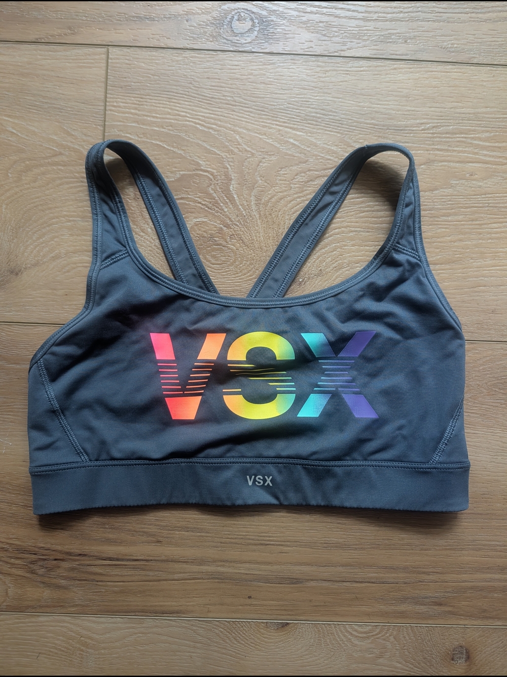 VSX Charcoal Sports Bra with Rainbow Logo